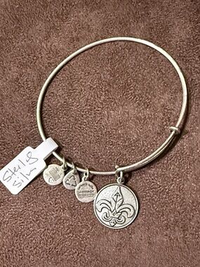 Sterling Silver Alex & Ani Charm Bangle Bracelet with Fleur-de-Lis Pendant